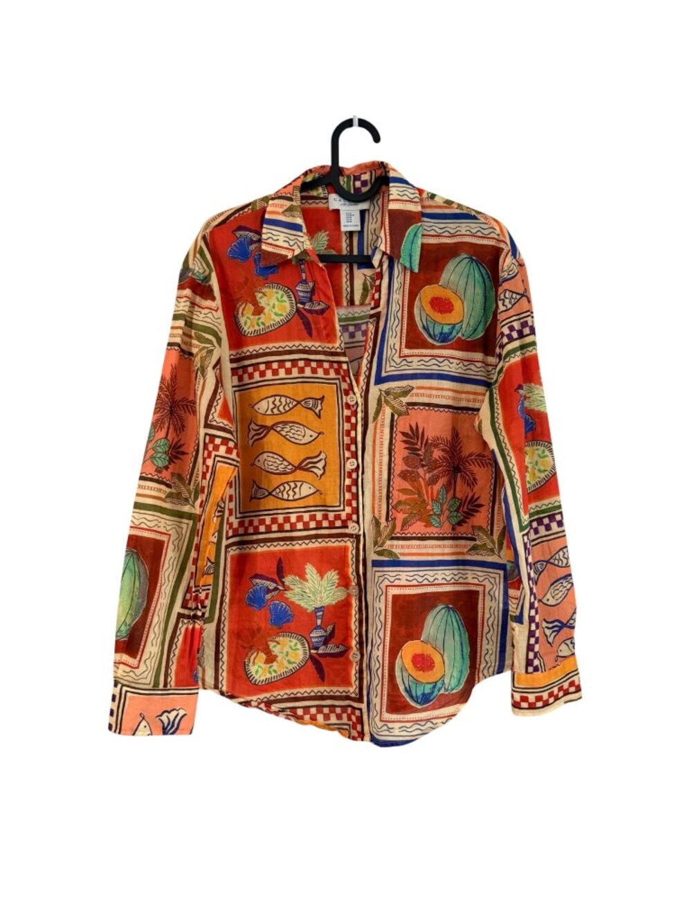 Calypso St Barth Womens Medium Tropical Coastal Long Sleeve Button Shirt